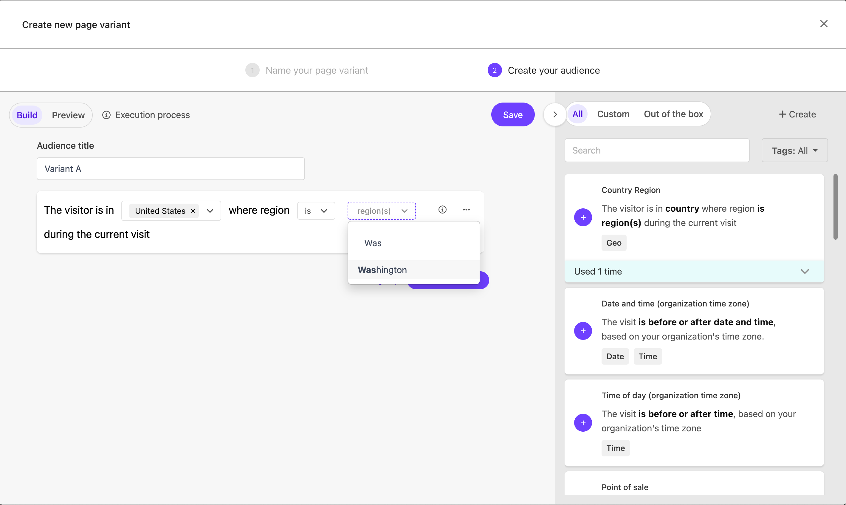 Configuring audience personalization by region in Sitecore XM Cloud.