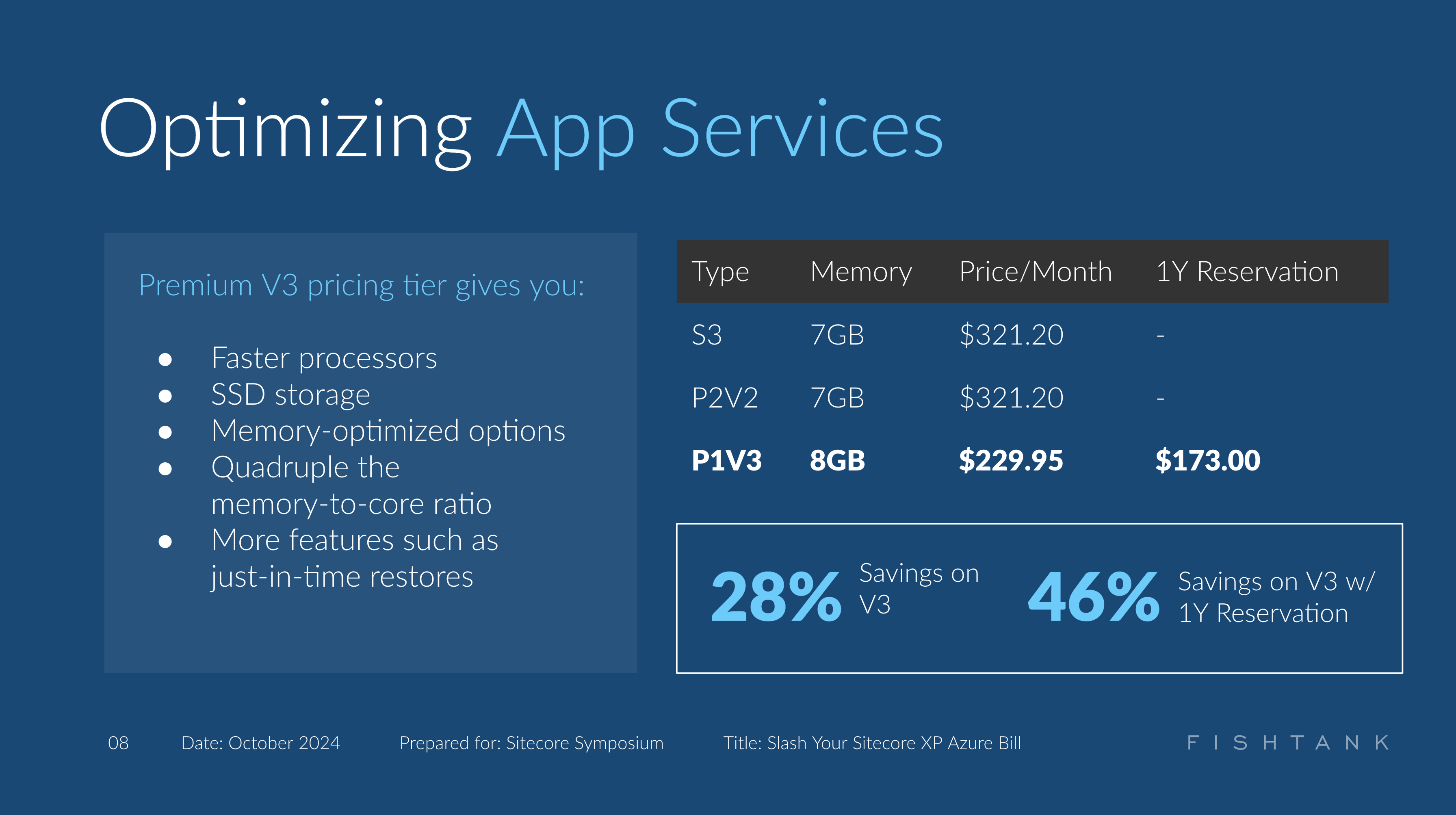 Comparison of V3 app service with pricing and savings information.
