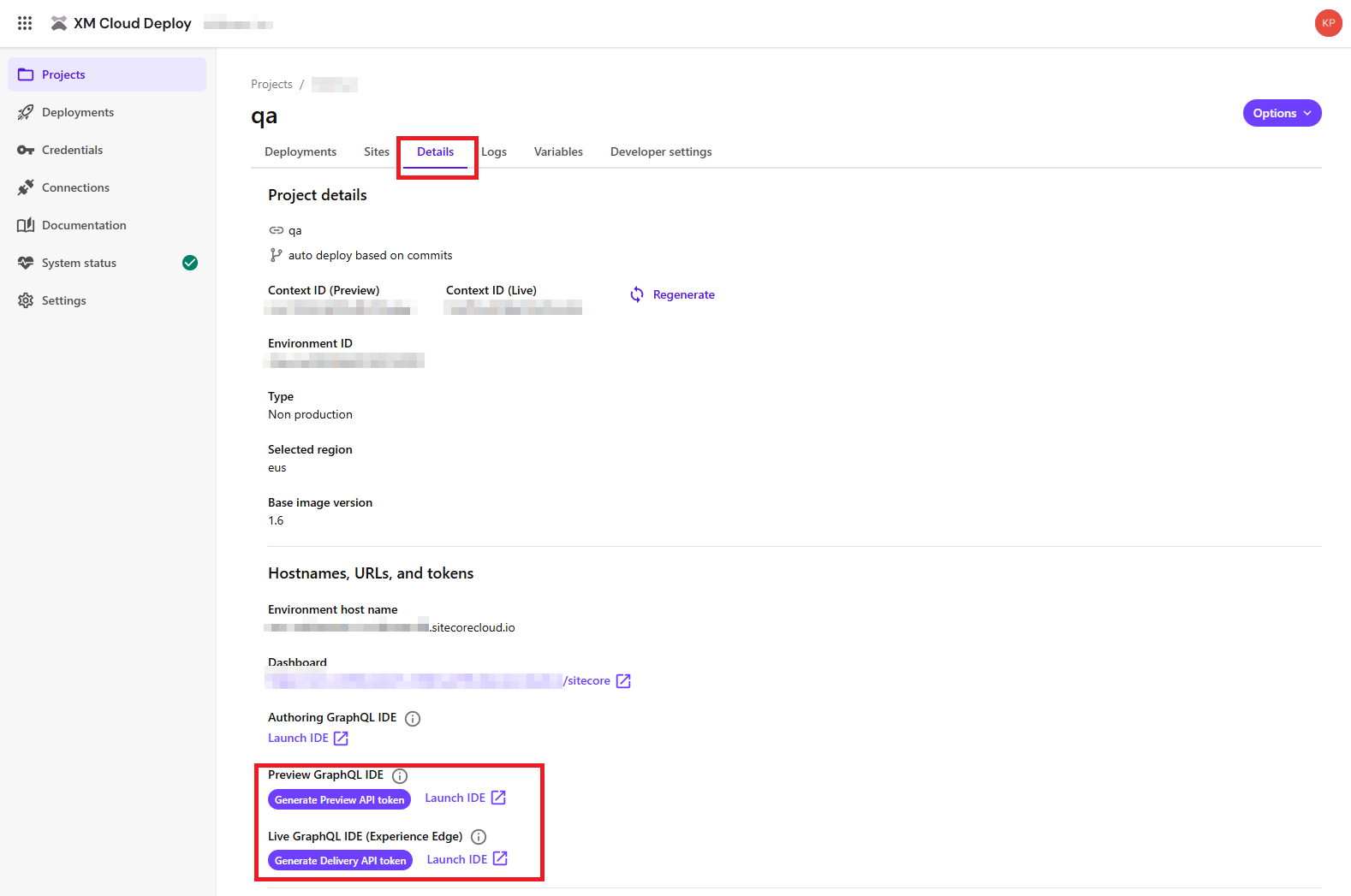 Screenshot of sitecore XM Cloud Deploy app project details