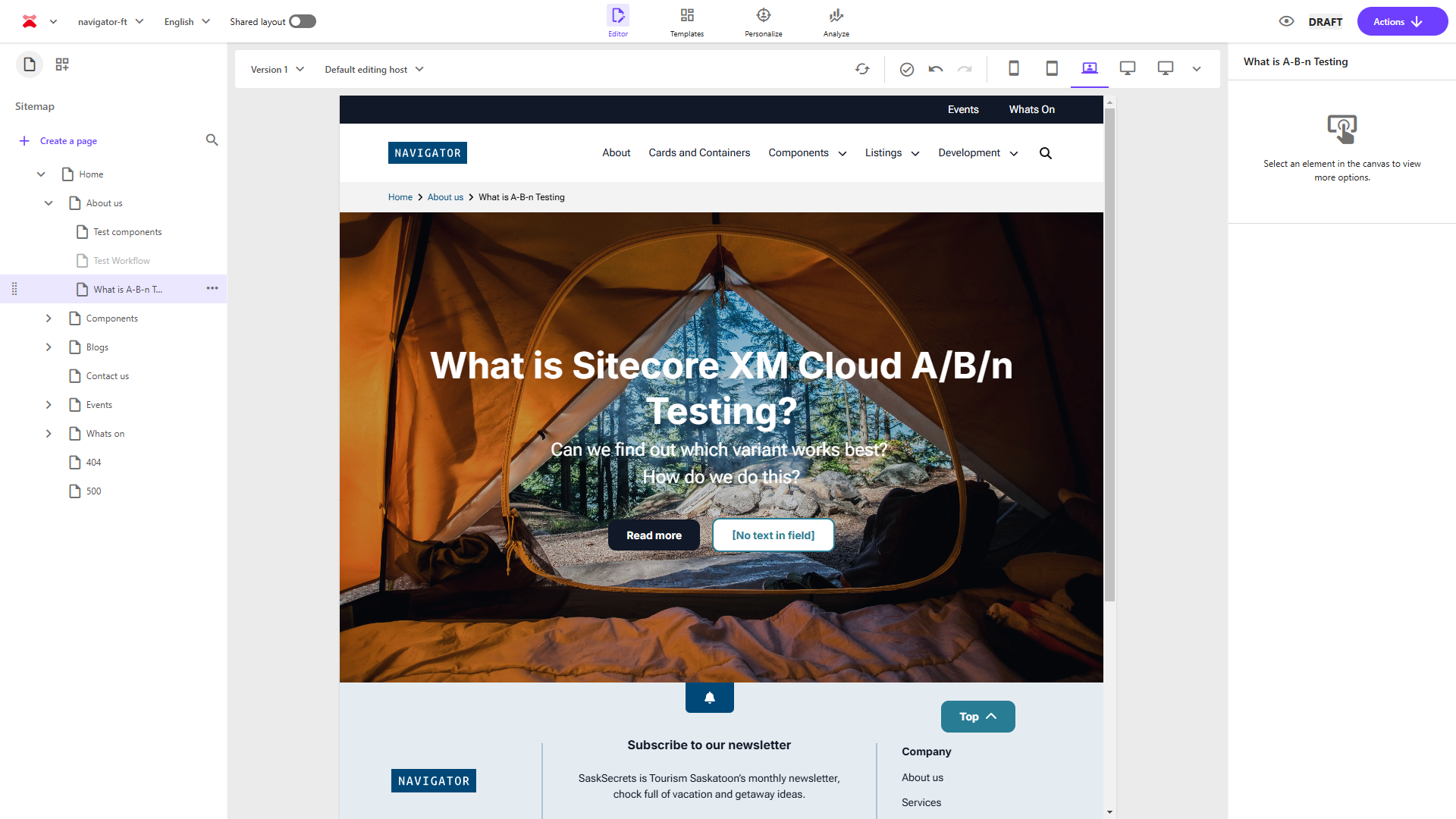 Screenshot of Hero Banner component in Sitecore Xm Cloud
