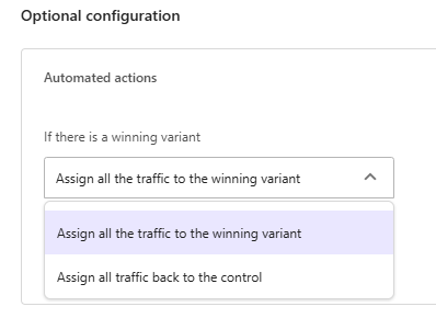 Screenshot of automated actions to choose a winning Variant in Sitecore XM Cloud