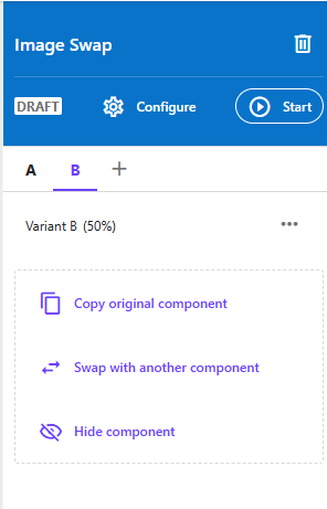 Screenshot of pane showing Variant B, named "Image Swap" in Sitecore XM Cloud