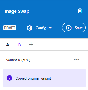 Screenshot showing Variant B set to 50% in Sitecore XM Cloud