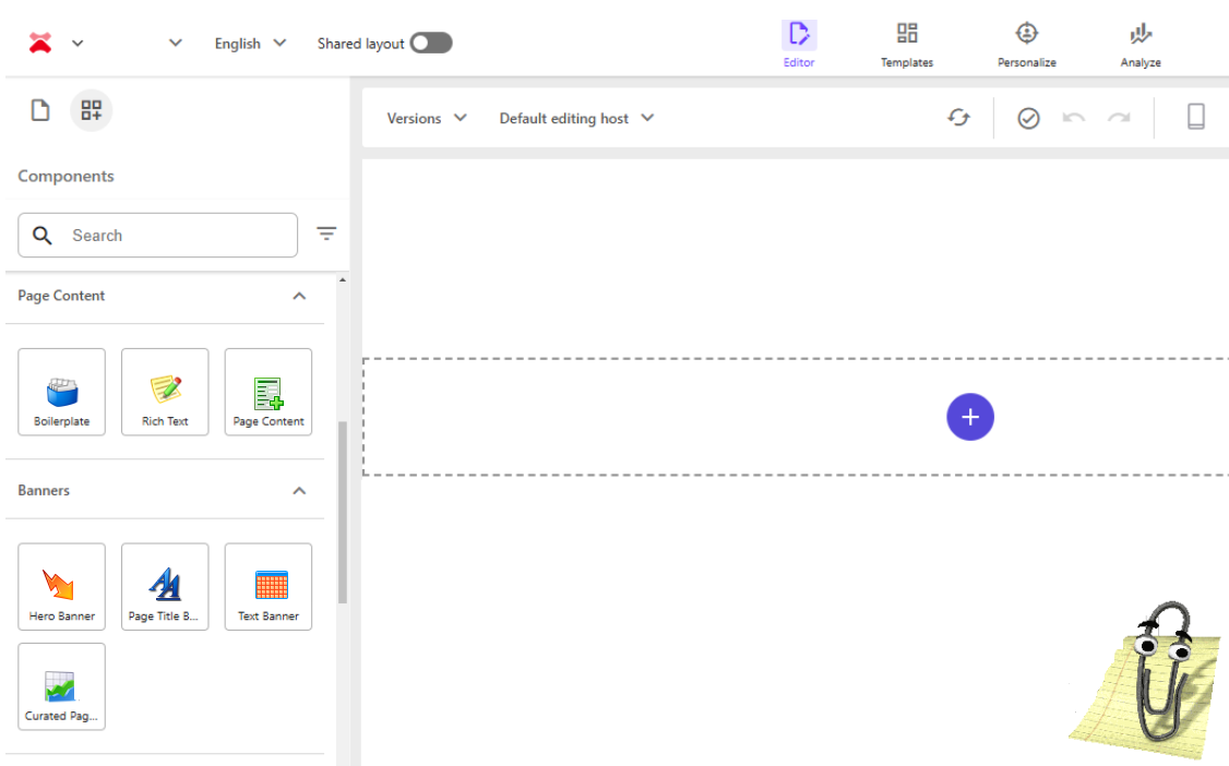 Sitecore Page Builder interface showing default icons for components