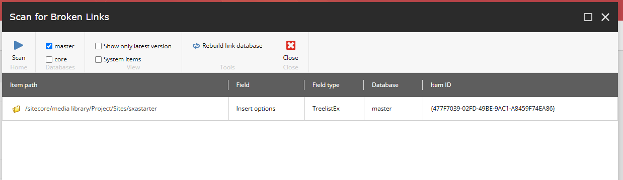 Scan the database for broken links