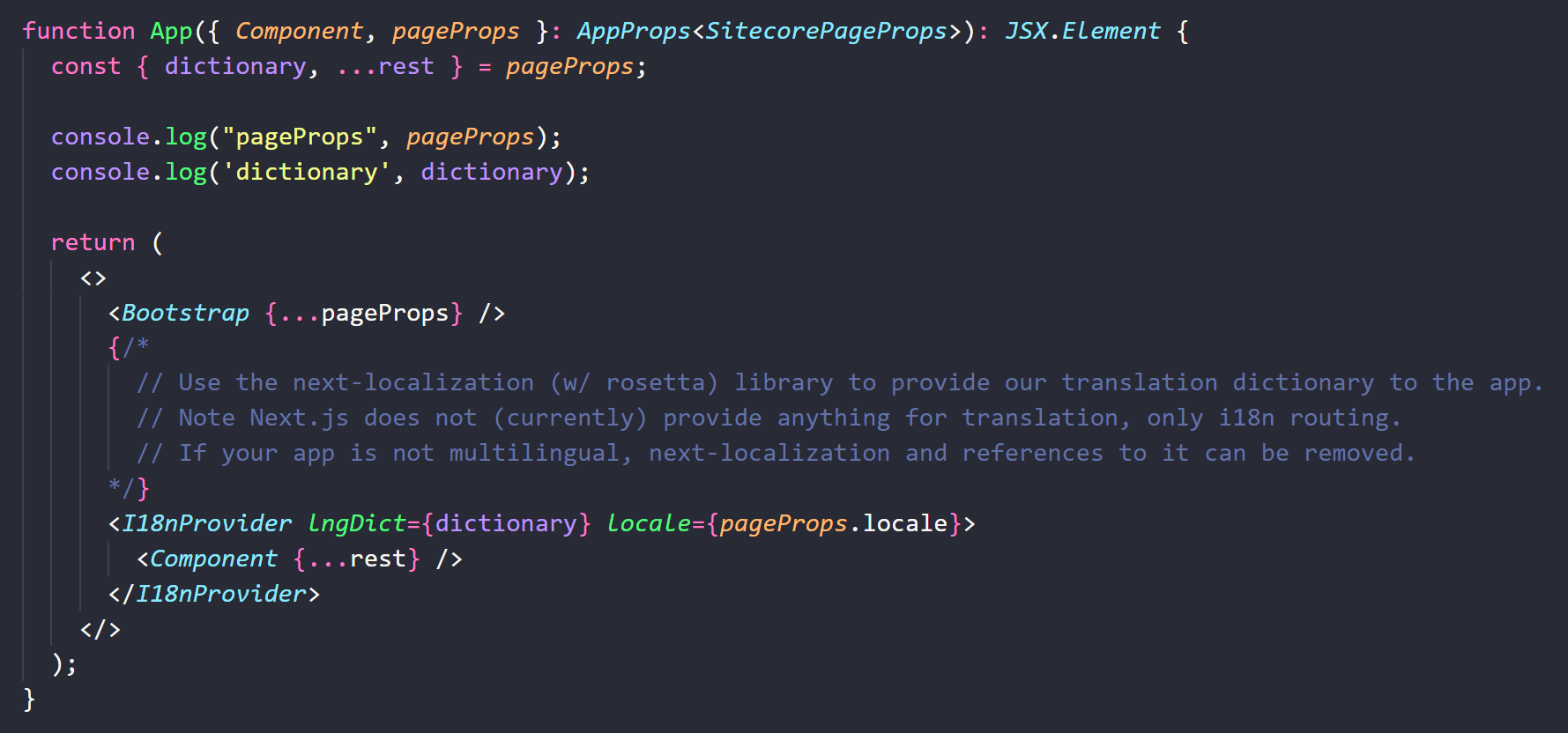 Next.js App passing dictionary via I18nProvider