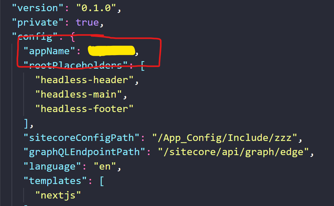 Sitecore config with appName and root placeholders