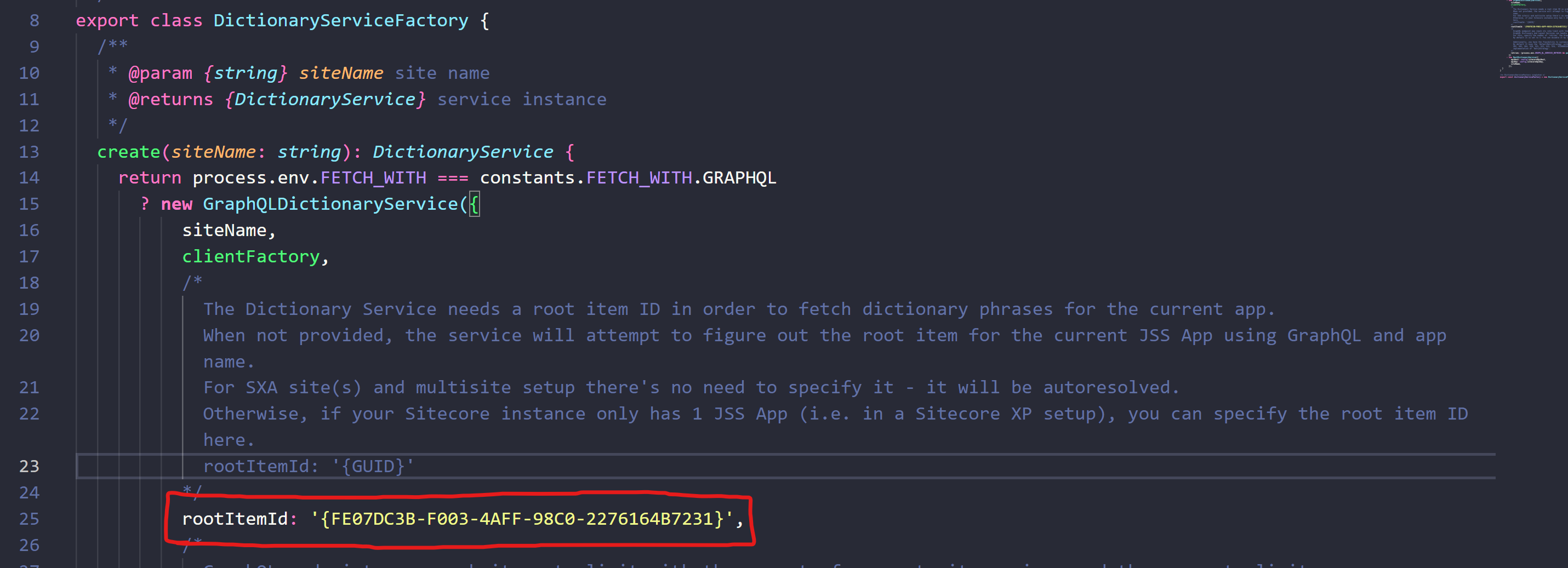 DictionaryService using explicit rootItemId GUID
