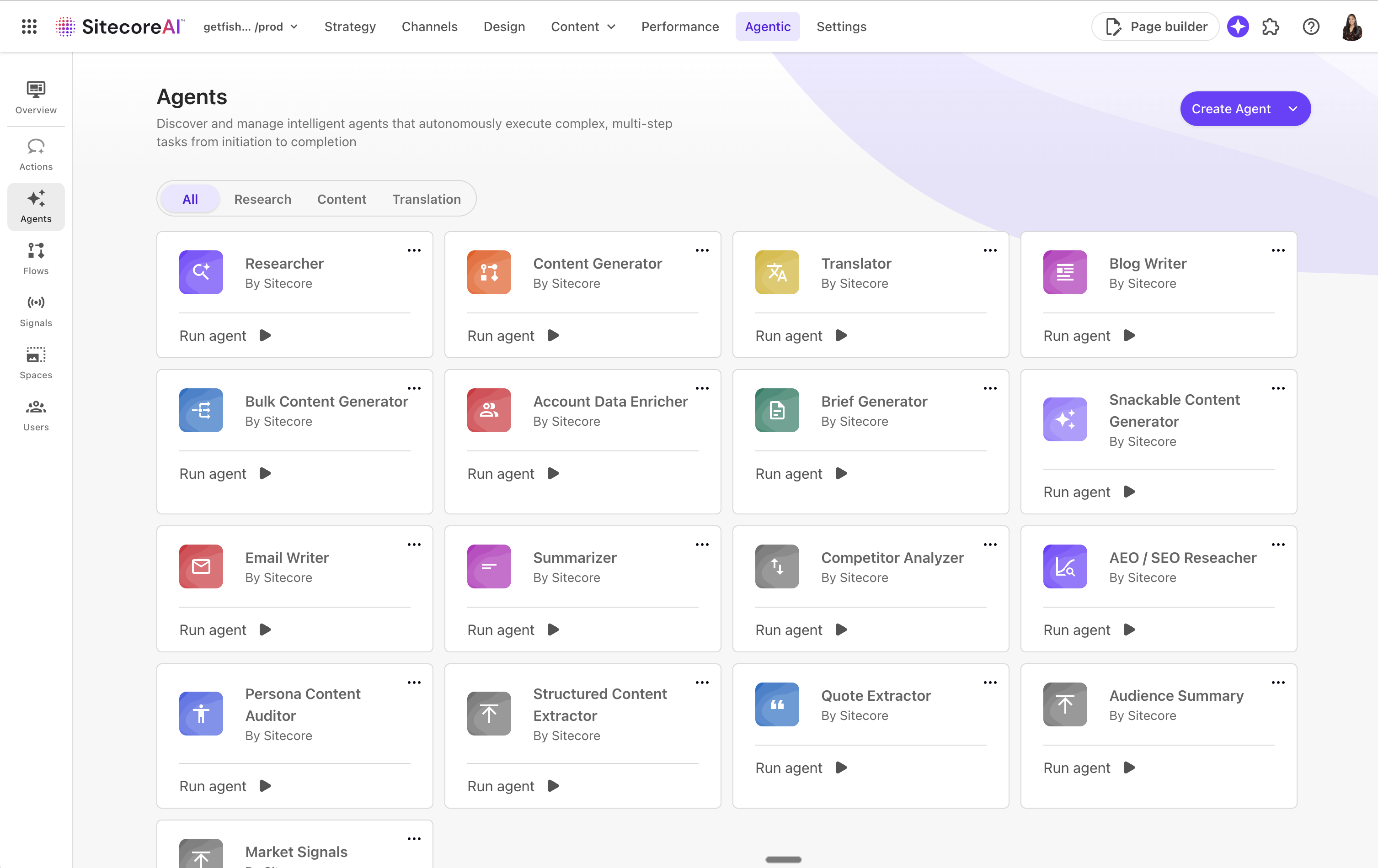 Screenshot of SitecoreAI Agentic Studio Agents