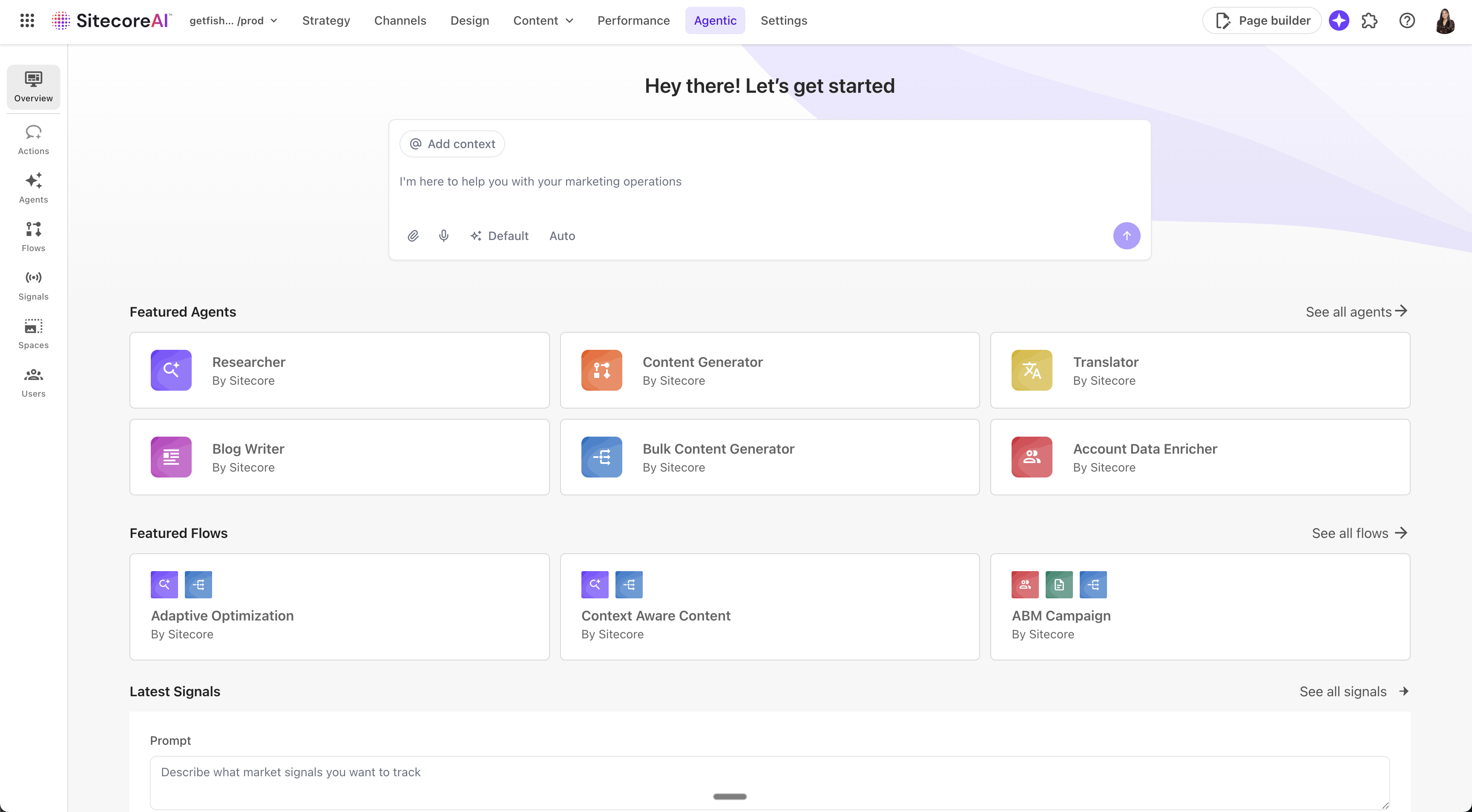 Screenshot of SitecoreAI Agentic Studio Overview