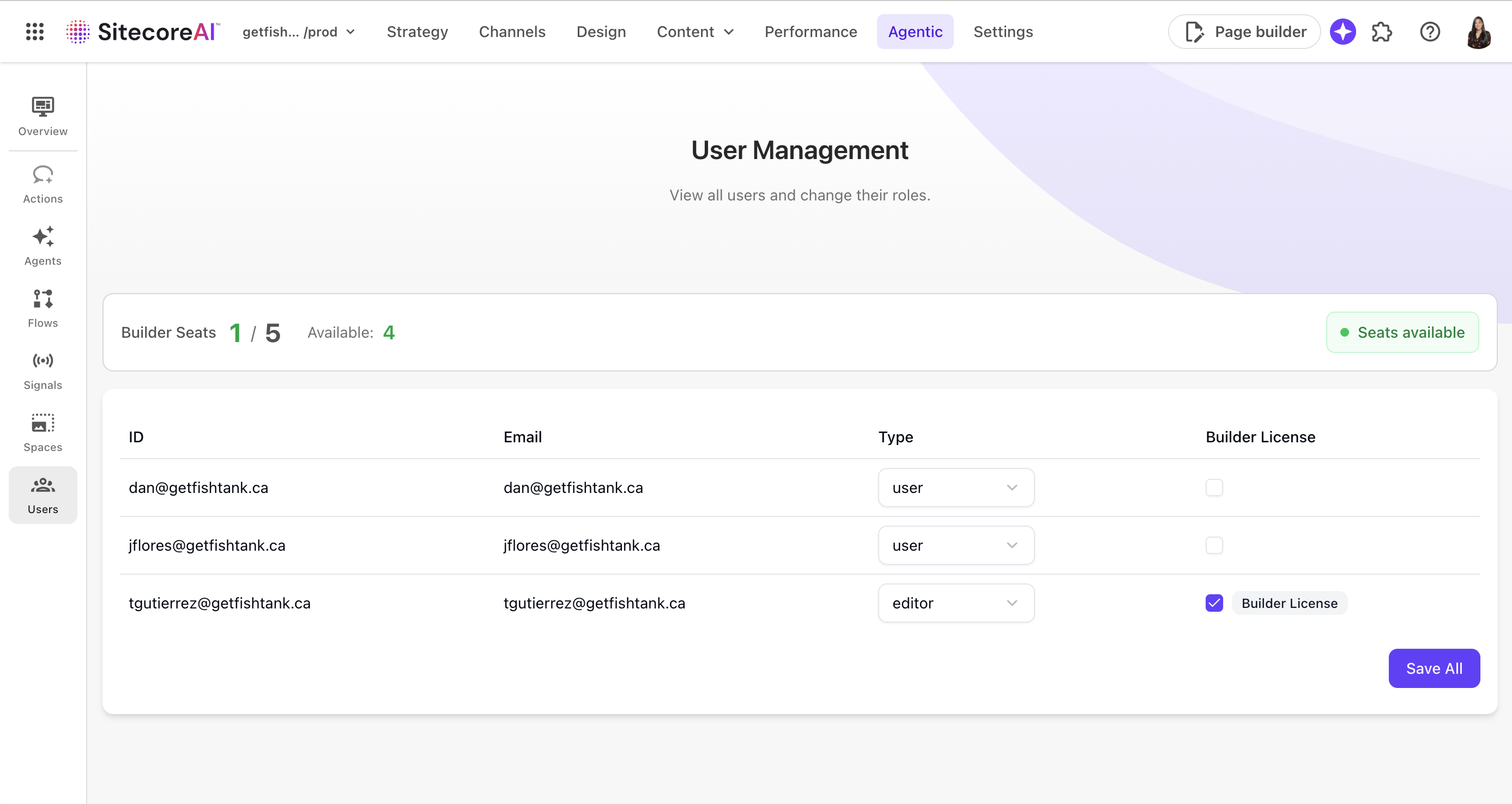 Screenshot of SitecoreAI Agentic Studio User Management