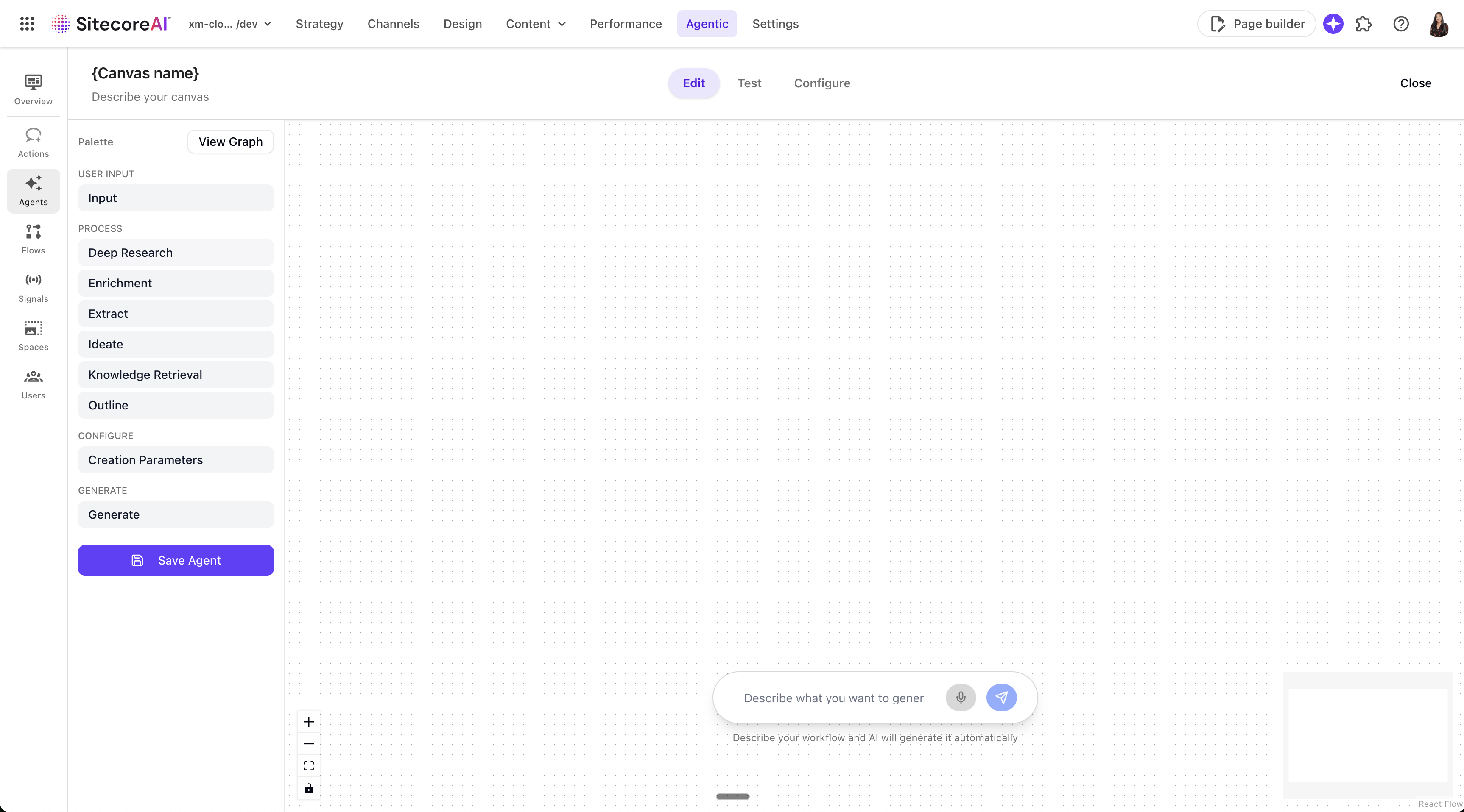 Screenshot of SitecoreAI Agentic Studio create a new agent