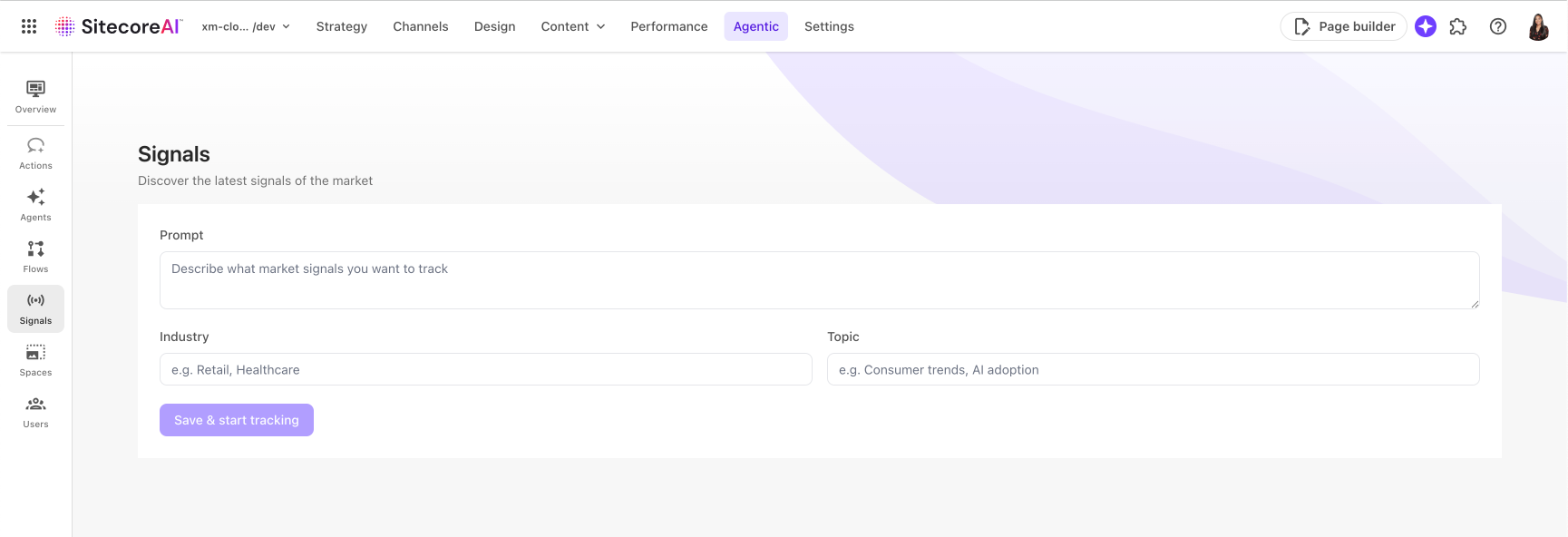 Screenshot of SitecoreAI Agentic Studio Signals