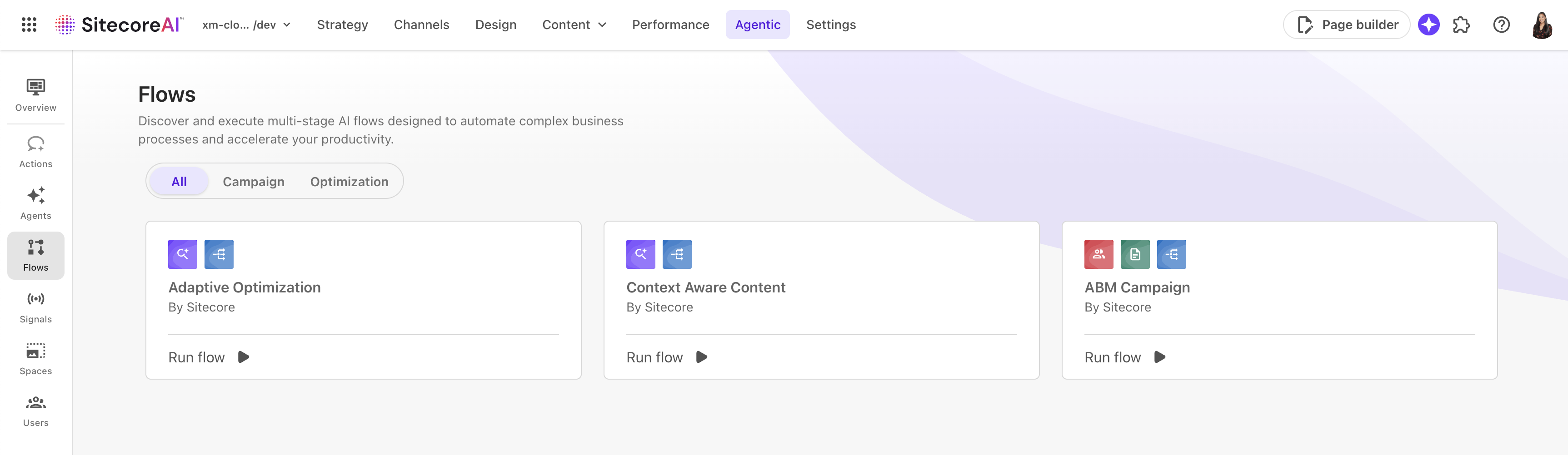 Screenshot of SitecoreAI Agentic Studio Flows