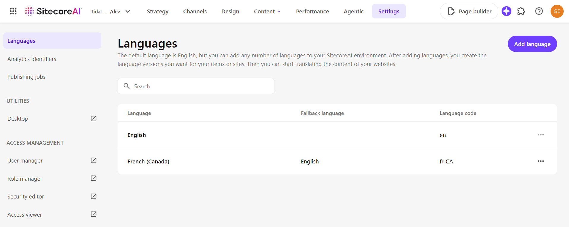 SitecoreAI Languages Dashboard