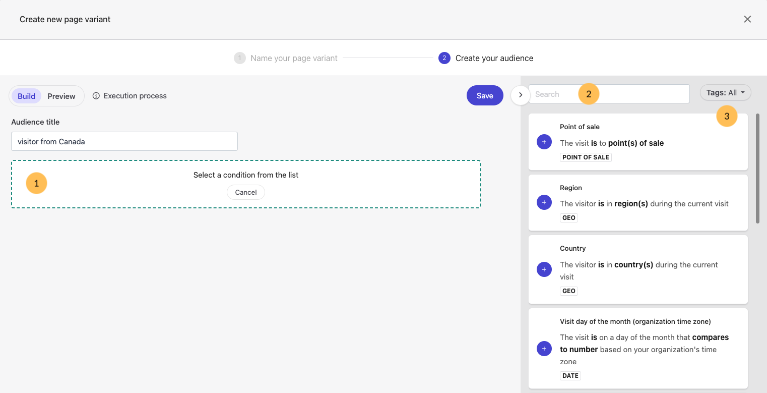 Sitecore XM Cloud audience builder condition template list