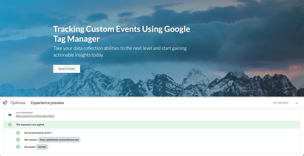 Experience preview in Google Optimize