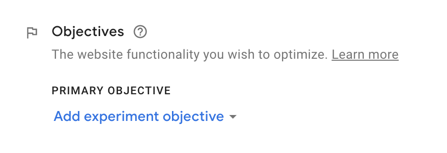 Adding experiment objectives in Google Optimize