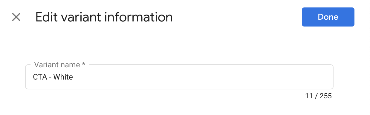 Editing variant information in Google Optimize