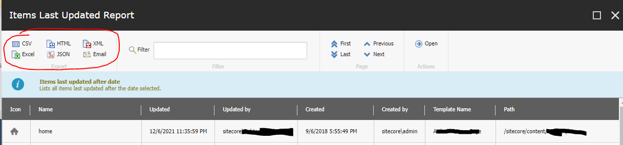 Screenshot of the Items Last Updated Report to show how much content has changed
