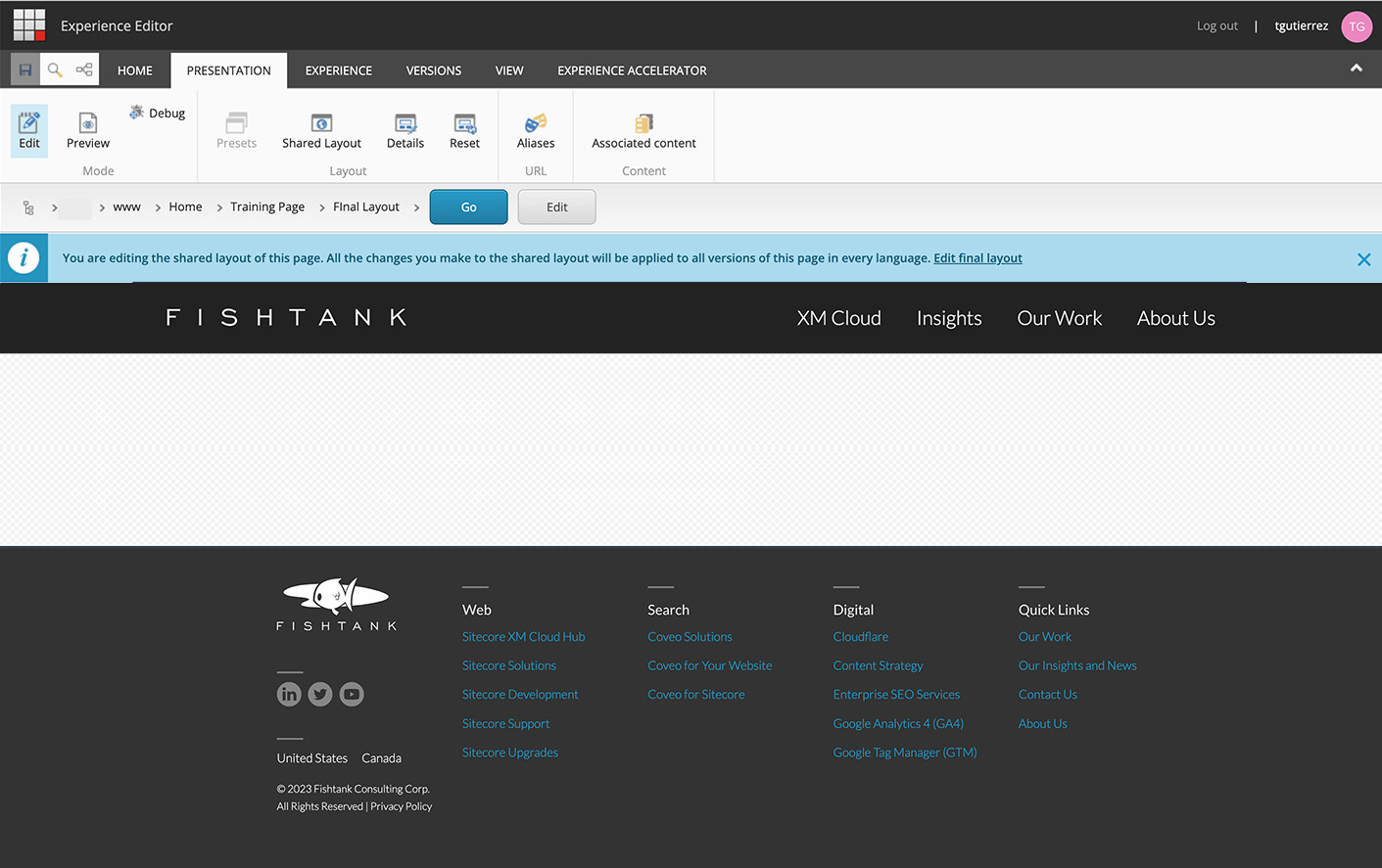 Sitecore Experience Editor Shared Layout
