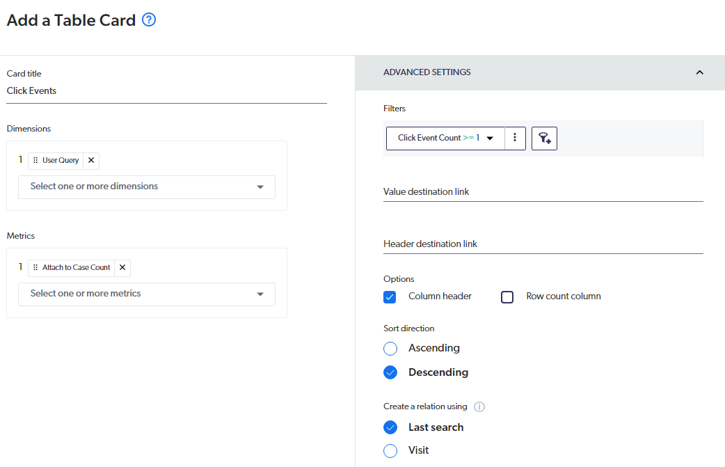 Add a Table Card step in Coveo Report creation