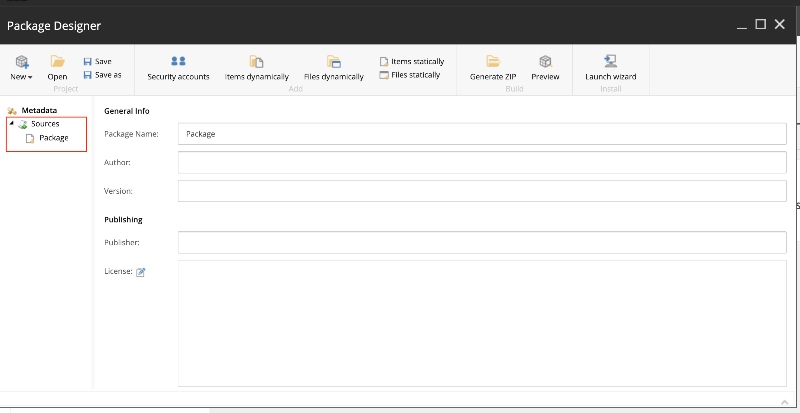New Source with a package child item under it when creating a package in Sitecore