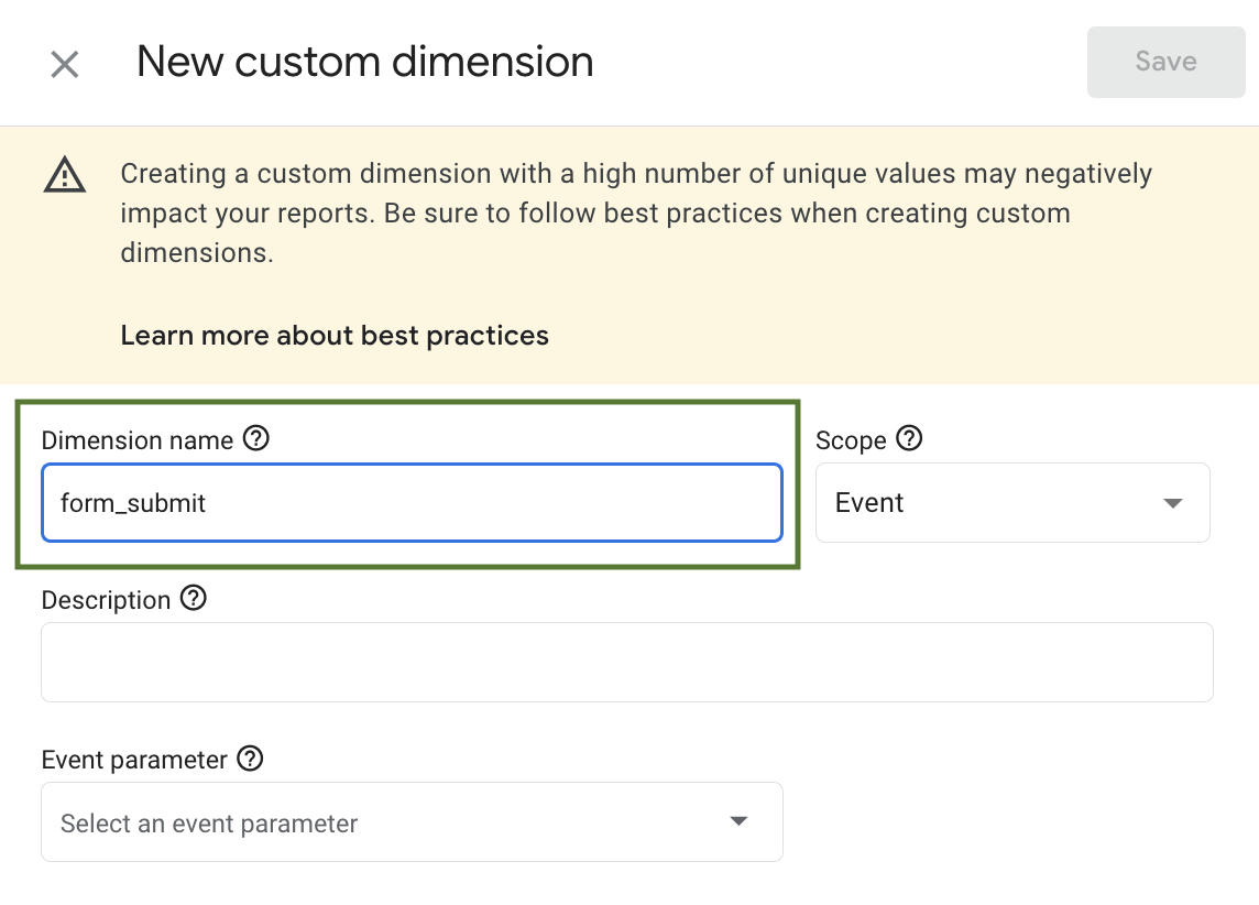 Adding a new custom dimension in GA4