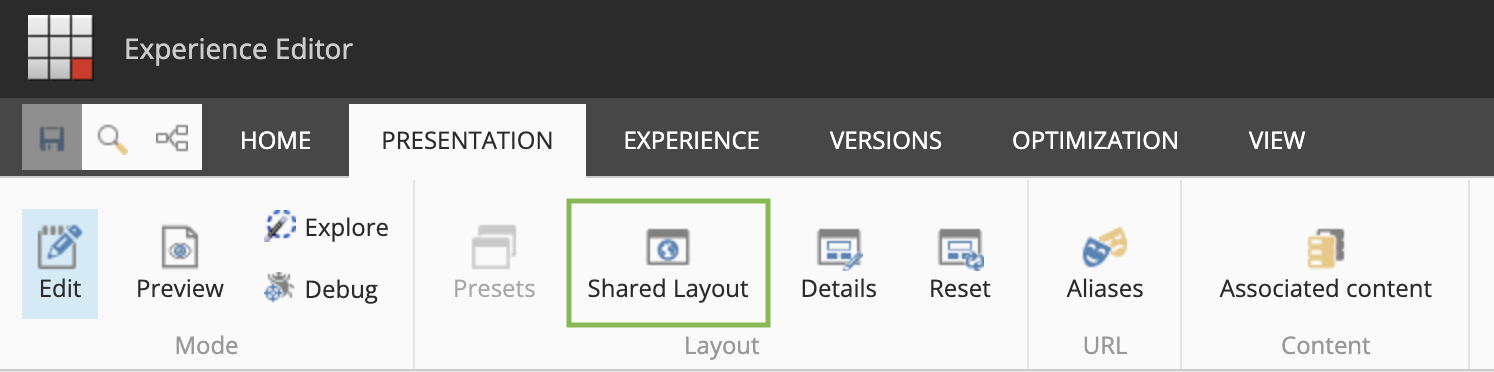 Sitecore Experience Editor Shared Layout