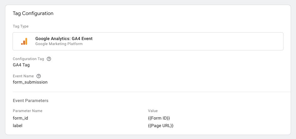 Form submission tag configuration in Google Tag Manager