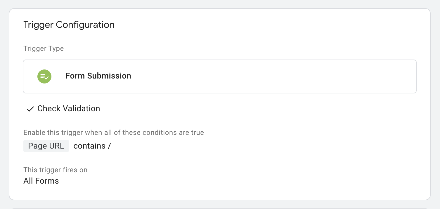 Form submission trigger configuration in Google Tag Manager