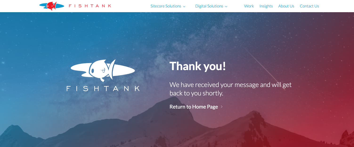 Screenshot of the getfishtank.ca thank you page