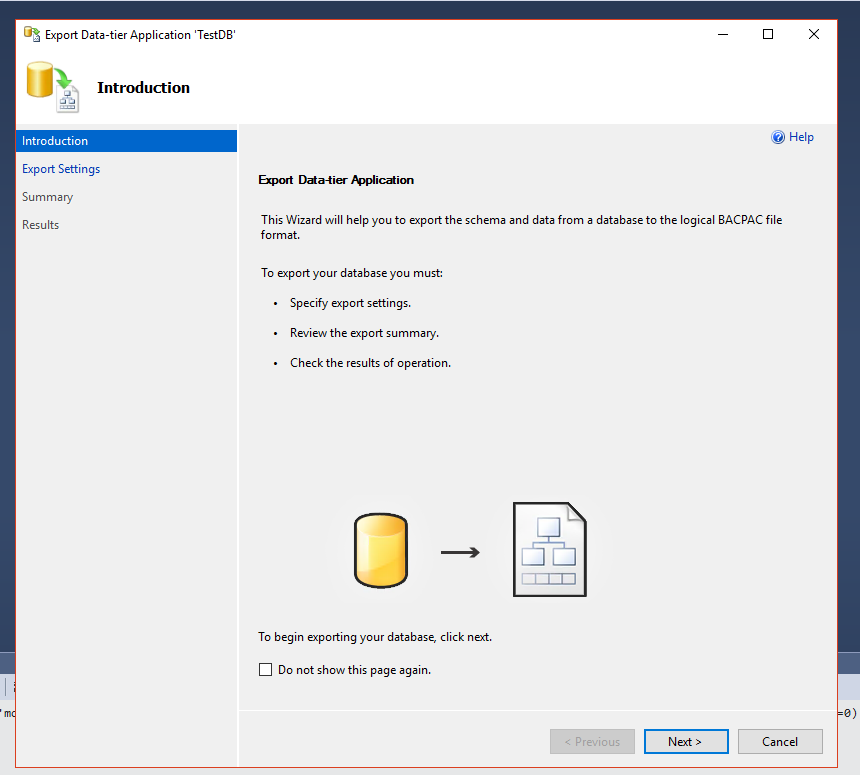 Export Data-tier Application 'Test-DB'
