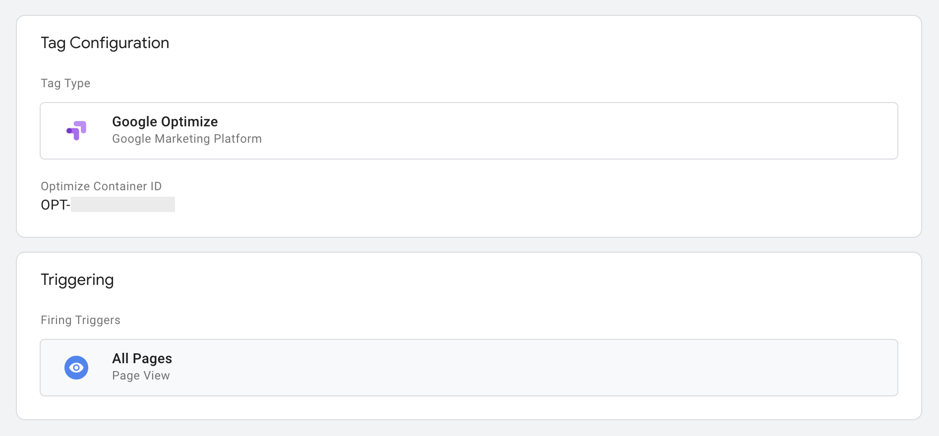 Google Optimize tag configuration in Google Tag Manager