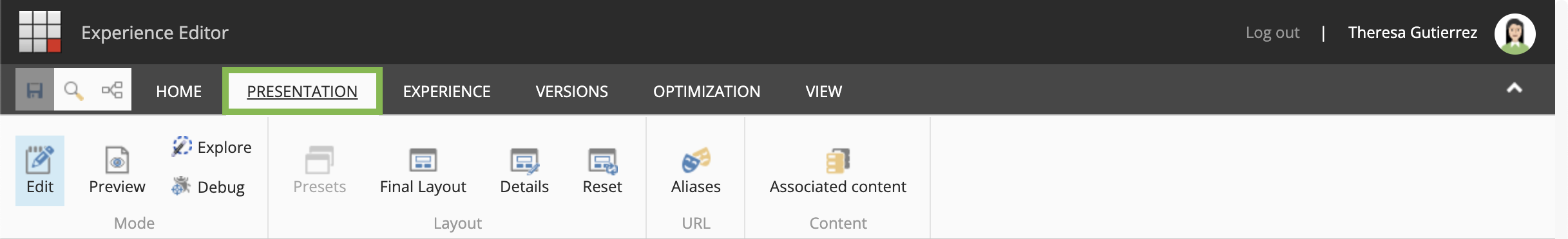 Sitecore Experience Editor Presentation Tab