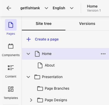 Sitecore XM Cloud Pages site tree menu