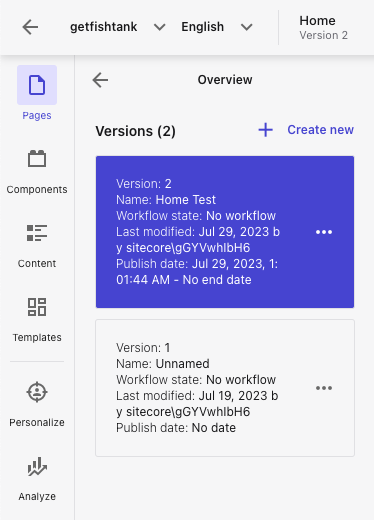 Sitecore XM Cloud Pages version list