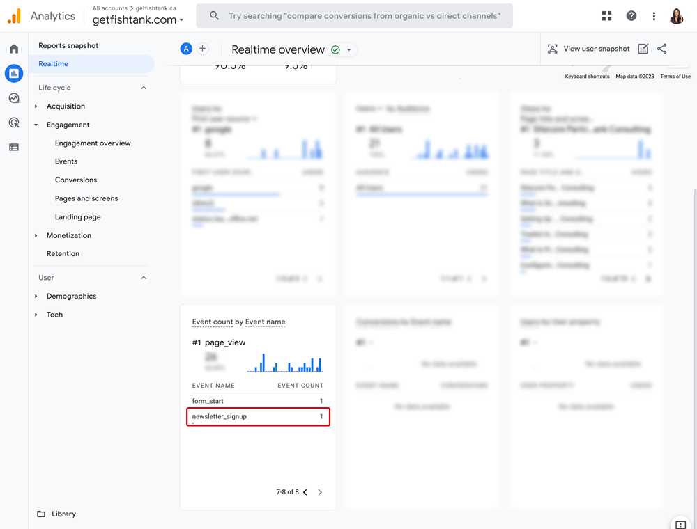 Screenshot of GA4 realtime report