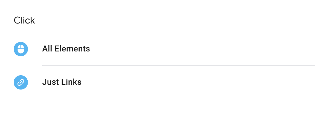 Screenshot of GTM click trigger types