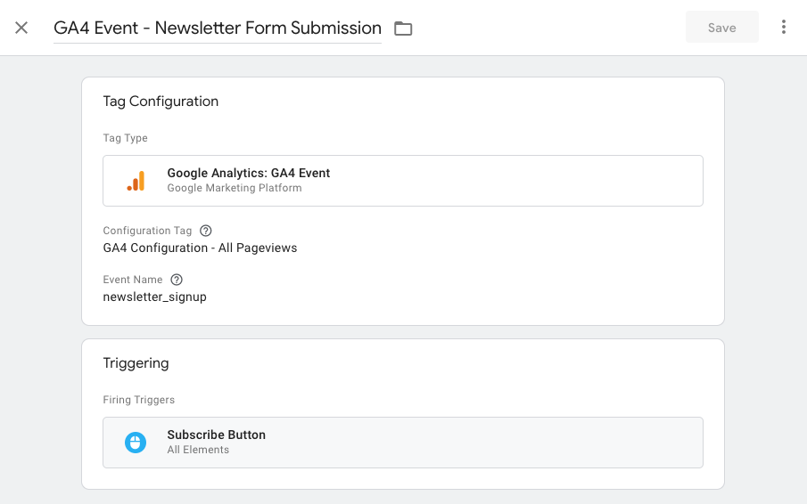Screenshot of GTM Tag configuration