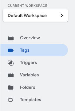 Screenshot of GTM Tag menu