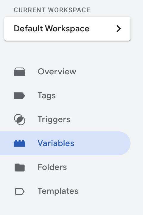 Screenshot of GTM Variables menu 