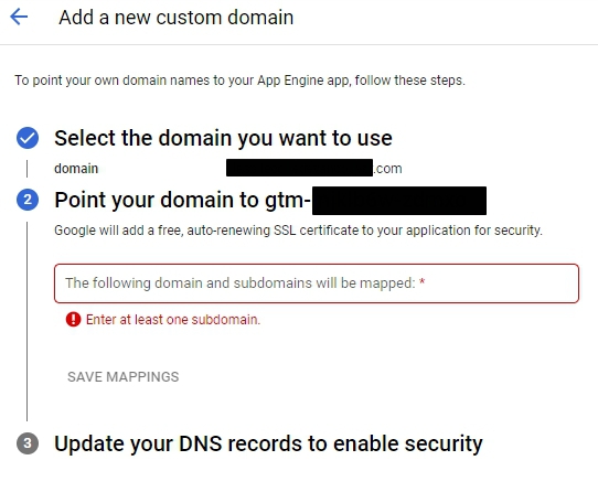 Adding a custom subdomain for Google Cloud Platform set up.