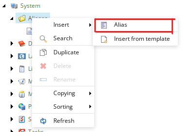 Sitecore right-click, insert, alias