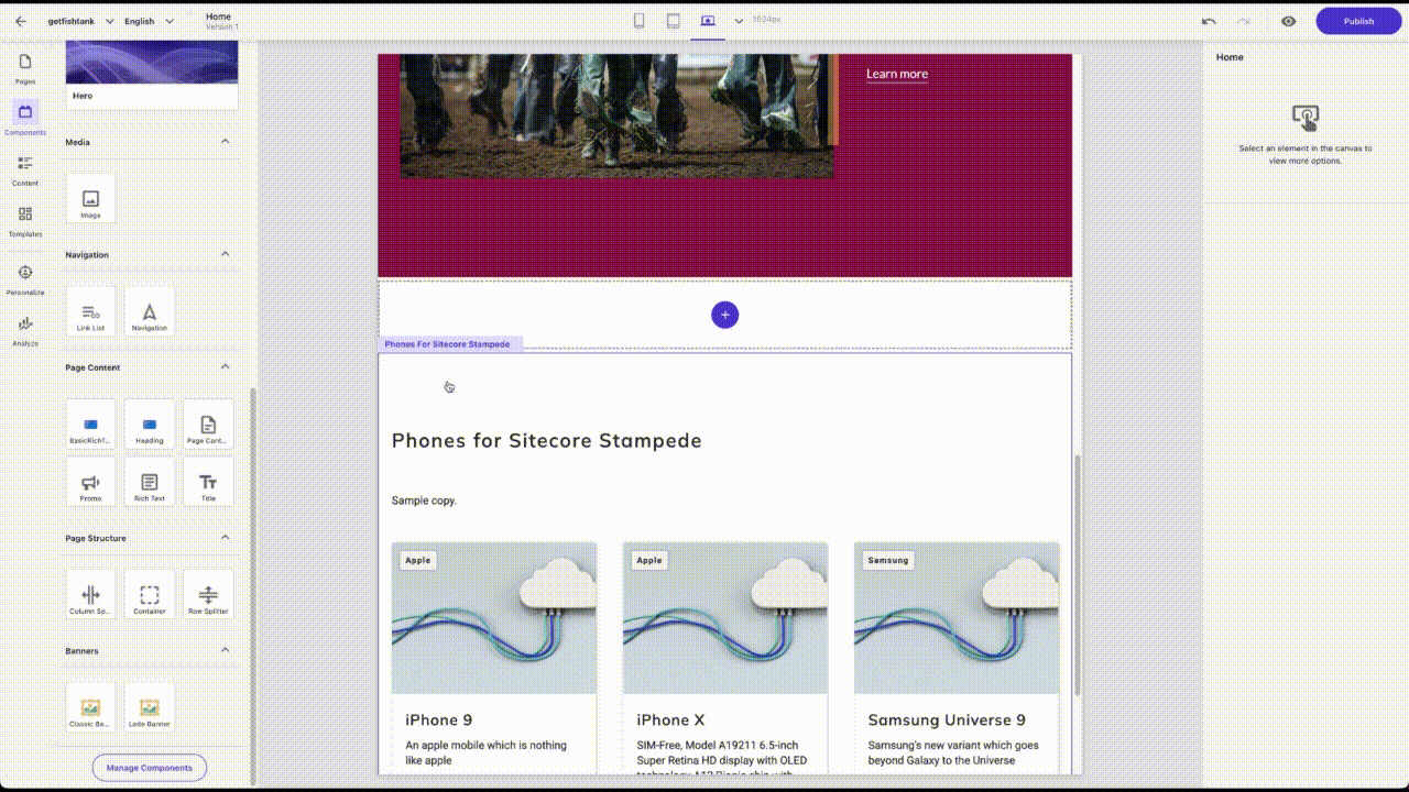 Animation of drag and drop functionality in Sitecore XM Cloud Pages