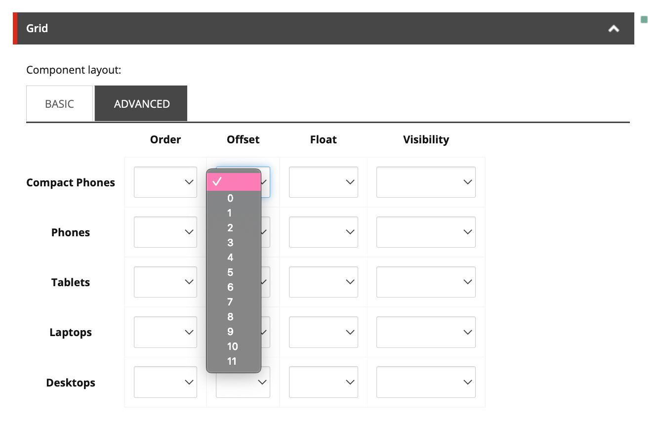 Sitecore SXA Advanced Component Layout Offset Options