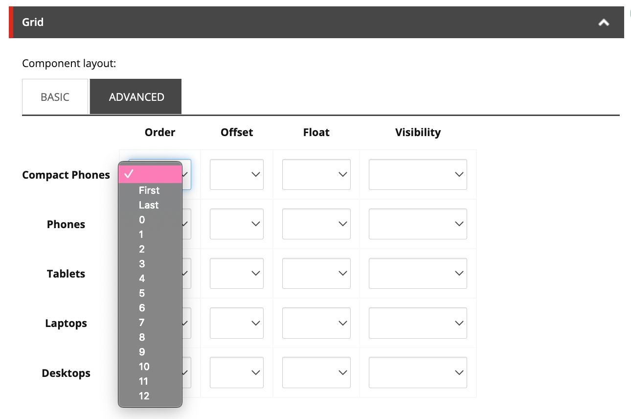 Sitecore SXA Advanced Component Layout Order Options