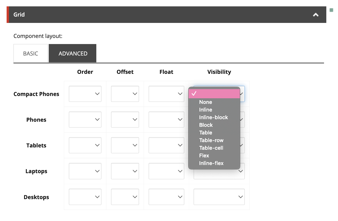 Sitecore SXA Advanced Component Layout Visibility Options