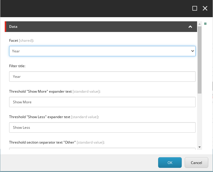 Screenshot of the Facet Checklist setting in Sitecore SXA