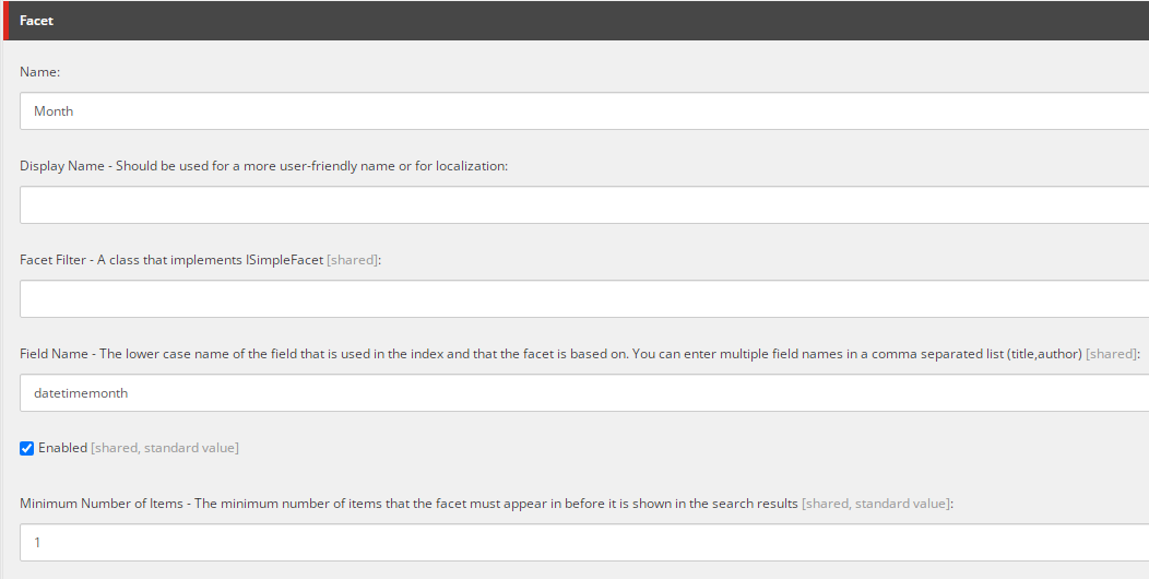 In Project's settings' facets create new Facets called Month & Year in Sitecore SXA